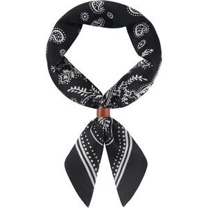 ⚡Men B-Black Necktie 27.5 Inches Cowboy Scarves Pocket Square Silk Bandanas